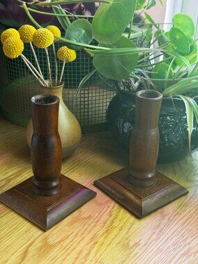 Ardco Fine Quality Wooden Tapered Candlestick Holder Pair, Vintage Circa 1960's